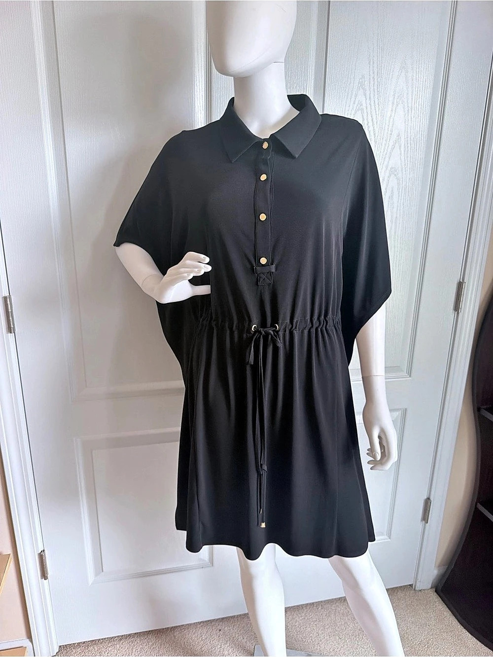 Calvin Klein Batwing Mini Shirt-Style Tunic Dress in Black Size 14 Like New